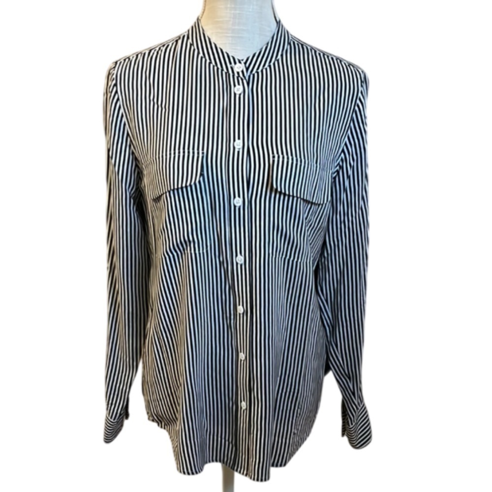 EQUIPMENT SILK Classic Black and White Striped Shirt